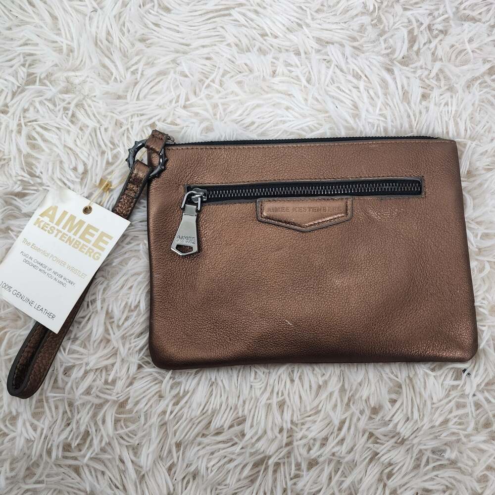 Aimee Kestenberg odessa pouch with charger chocolate metallic wristlet A35C